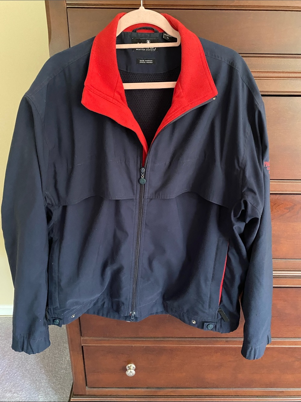 Men's Navy Jacket with Red Collar and Zip Front